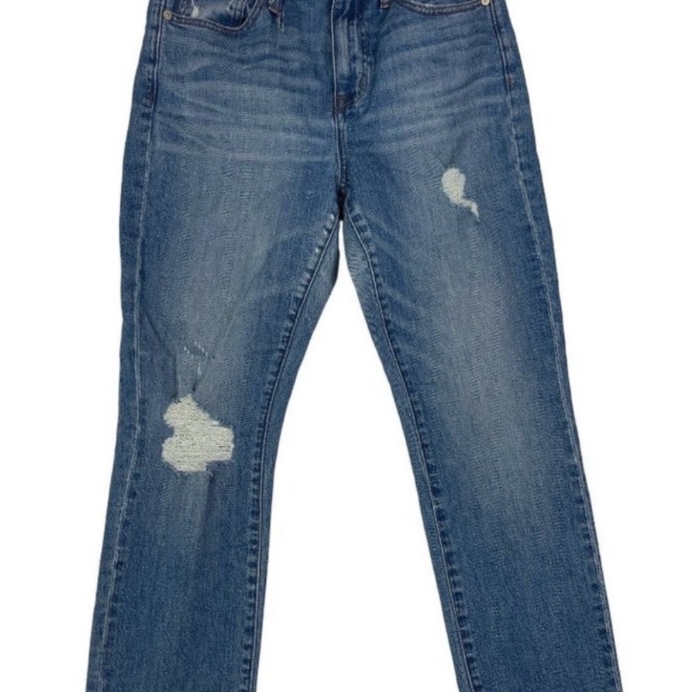 Madewell Jeans Womens 27 Blue High Rise Slim Boyjean Step Hem Distressed Denim